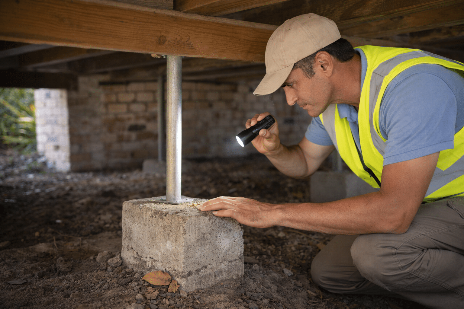 Trusted building inspections Ai generated inspector looking at foundations